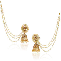Shining Diva Fashion Latest Bahubali Design Stylish Metal Gold Plated Traditional Golden Pearl Chain Jhumki Earrings for Women (10365er)