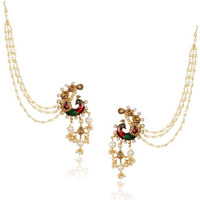 Shining Diva Fashion Latest Bahubali Design Stylish Traditional Golden Metal Gold Plated Pearl Chain Jhumki Earrings for Women and Girls (10366er)