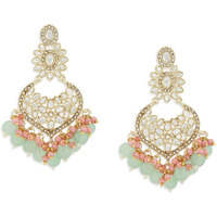 Zaveri Pearls Green & Pink Cluster Beads Kundan Ethnic Dangle Yellow Gold Earring For Women-ZPFK13547