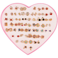 Shining Diva Fashion Multicolor Non Precious Metal Base Metal Crystal Latest Heart Box Design Stud Earrings for Girls (12016er, 36 Pairs Combo Set)