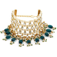 ZAVERI PEARLS Green Beads Traditional Kundan & Pearls Bracelet For Women-ZPFK11057