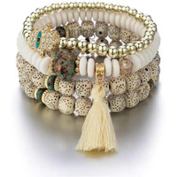 Shining Diva Fashion Latest Stylish Evil Eye Boho Bohemian Bangle Bracelet for Women and Girls (rrsd15423b)(Beige)