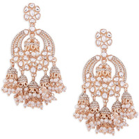 Zaveri Pearls Rose Gold Kundan & Dazzling Austrian Diamonds Embellished Jhumki Drops Earring For Women-ZPFK13786