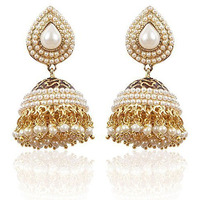Shining Diva White Gold Plated Pearl Traditional Jhumki Earrings for Women and Girls (6822)
