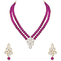 I Jewels 18k Gold Plated Traditional Kundan & Pearl Studded Necklace Jewellery Set For Women (ML311) (Wine)