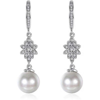 Shining Diva Fashion Latest Crystal Pearl Stylish Silver Plated Dangler Earrings for Women (White; 10720er)