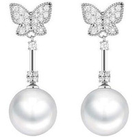 Shining Diva Fashion White Stylish Crystal Pearl Silver Plated Dangler Earrings for Women and Girls (10718er)