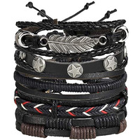 Shining Diva Fashion Stylish Multi Strand Leather Bracelet for Men (Black, 9904b)