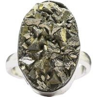 Crystal Heaven Pyrite Stone Original Ring - Certified Pyrite Ring for Women and Men - Real Pirate Stone Crystal Ring for Money, Wealth, Abundance and Success (Silver)