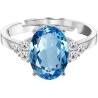 Clara 925 Sterling Silver Sky Blue Oval Ring with Adjustable Band | Rhodium Plated, Swiss Zirconia | Gift for Women & Girls
