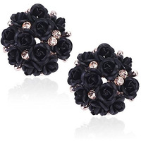 YouBella Jewellery for women earings Crystal Rose Shape Floral Stud Earrings for Girls and Women (Black)