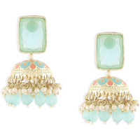 Zaveri Pearls Turquoise Peach Meenakari Cluster Beads Drop Jhumki Earring For Women-ZPFK15442
