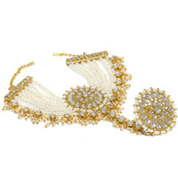 ZAVERI PEARLS Gold Tone Kundan & Pearls Mesmerising Hand Harness For Women-ZPFK9442