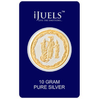 iJuels 999 fine Silver 10 Grams Ramji Darbar Silver coin with 22Kt Gold (Temperproof Pack)