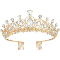 Shining Diva Fashion Crystal Tiara and Crown for Women Stylish Headband Crowns with Comb Tiaras for Girls Kids Queen Princess Wedding Bridal Birthday Gift Hair Accessories (Gold) (rr15872hb)