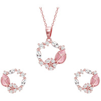 GIVA 925 Silver Rose Gold Aqua Dual Chalcedony Leaf Set With Earrings, Pendant & Chain | Gifts For Women, Gift Sets| With Certificate Of Authenticity And 925 Stamp | 6 Month Warranty