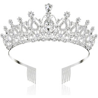 Shining Diva Fashion Crystal Tiara and Crown for Women Stylish Headband Crowns with Comb Tiaras for Girls Kids Queen Princess Wedding Bridal Birthday Gift Hair Accessories (Silver) (rr15862hb)