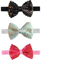 ANNA CREATIONS Premium Glitter Soft Bow Multicolor Good Elastic Headband Hair Accessory for Baby Girls and Kids (Set Of 3)