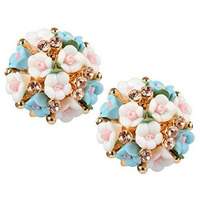 YouBella Jewellery Gold Plated Flower Shape Resin Earrings for Women and Girls (White-Blue)