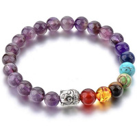 Hot And Bold 7 Chakra Triple Protection Bracelet: Natural Stones With Certificate Of Authenticity For Unisex Adult (Amethyst Golden Buddha)