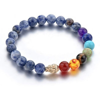 Hot And Bold 7 Chakra Triple Protection Bracelet: Natural Stones With Certificate Of Authenticity For Unisex Adult (Sodalite Golden Buddha)