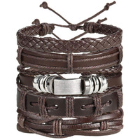 Shining Diva Fashion Combo Stylish Base Metal Multi Strand Leather Bracelet for Men (Brown, 9905b)