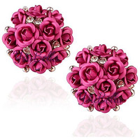YouBella Fashion Jewellery Rose Shape Stud Earrings for Girls and Women (Pink)