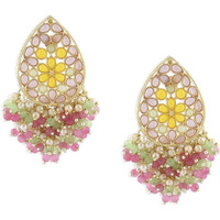 Zaveri Pearls Multicolor Stones Embellished Clustered Beads Yellow Gold Drop Earring For Women-ZPFK15188