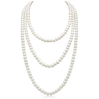 SANNIDHI Pearl Necklace for Women Girls Stylish Elegant White Triple Layered Necklace Long Pearl Choker Necklace Jewellery Birthday Gift for Women, Girls, Wife - 1 Pcs