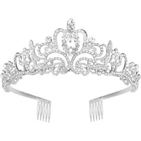 Shining Diva Fashion Crystal Tiara and Crown for Women Stylish Headband Crowns with Comb Tiaras for Girls Kids Queen Princess Wedding Bridal Birthday Gift Hair Accessories (Silver) (15412hb)