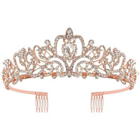 Shining Diva Fashion Crystal Tiara and Crown for Women Stylish Headband Crowns with Comb Tiaras for Girls Kids Queen Princess Wedding Bridal Birthday Gift Hair Accessories (Rose Gold) (15414hb)