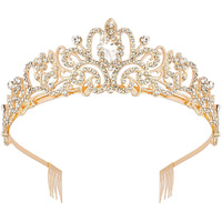 Shining Diva Fashion Crystal Tiara and Crown for Women Stylish Headband Crowns with Comb Tiaras for Girls Kids Queen Princess Wedding Bridal Birthday Gift Hair Accessories (Gold) (15413hb)