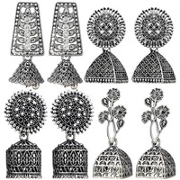 Fashion Frill Earrings For Women Silver Plated Jewellery Floral Earrings Combo Jhumka Jhumki Earrings For Women and Girls Pair of 4