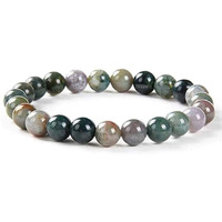 Young & Forever Gift Certified Reiki Crystal Semi Precious Gemstone Indian Agate Bracelet Growth and Abundance Energy Healing Stone Stretch Bracelet for Men and Women