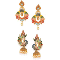 ZAVERI PEARLS Womens Non Precious Metal Jhumki Earrings (Multicolour, ZPFK9024)
