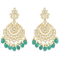 I Jewels 18K Gold Plated Traditional Handcrafted Pearl Kundan Beaded Earrings for Women/Girls (E3020Sb) (Green)