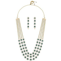 ZAVERI PEARLS Green Multi Layered Austrian Diamonds Artificial Stones & Beads Embellished Bridal Necklace & Earring Set For Women-ZPFK16923