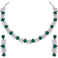 Atasi International Princess Style Silver Plated Green AD Crystals/Stones Necklace with Earrings Jewellery Set for Women/Girls - Wedding Jewelry/Party & Festival Accessories
