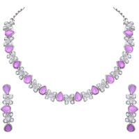 Atasi International Princess Style Silver Plated Purple AD Crystals/Stones Necklace with Earrings Jewellery Set for Women/Girls - Wedding Jewelry/Party & Festival Accessories