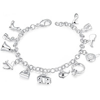 Yellow Chimes Bracelet For Women And Girls Fashion Silver Color Charm Chain Bracelets | Muti Shaped Charms Silver Tones Style Bracelet | Birthday And Anniversary Gift For Women & Girls