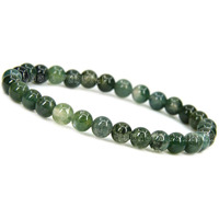 Young & Forever Gift Certified Reiki Crystal Semi Precious Gemstone Moss Agate Bracelet Growth and Abundance Energy Healing Stone Stretch Bracelet for Men and Women