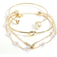 Shining Diva Fashion Latest Stylish 4pcs Multilayer Pearl Butterfly Bangle Bracelet for Women and Girls (14753b)