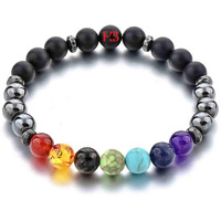Hot And Bold Unisex Adult 7 Chakra Triple Protection Bracelet: Natural Stones With Certificate Of Authenticity (Onyx Hematite 7 Chakra)