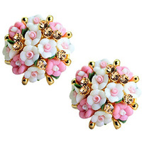 YouBella Jewellery Gold Plated Flower Shape Resin Earrings for Women and Girls (White-Pink)