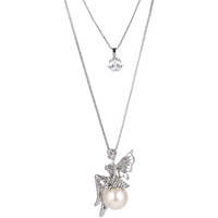 Shining Diva Fashion Long Chain Angel Wings Pendent for Women and Girls (Silver)(rrsd8620np)