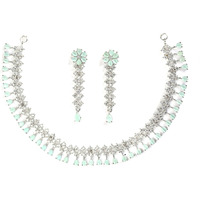 ZENEME Rhodium-Plated Necklace, Has Pink Ad-Studded Detail, Secured With A Fish-Hook Closure (Sea Green) For Women