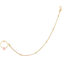 I Jewels Gold Plated Traditional Ethnic Bridal Nose Ring/Nath without piercing with Pearl Chain Encased with Stone for Women/Girls (NL44Min)