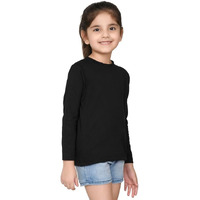 Nusyl Girl's Black Solid Cotton T Shirt | Plain | Round Neck | Full Sleeve - Regular Fit |