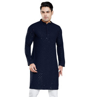 DIVISIVE Men's Sequince Embroidered Cotton Blend Only Slim Fit Kurta (DKRT19_L_Navy Blue)