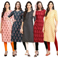 Pinkmint Women's Crepe Digital Print Straight Kurta (Pack of 5) [S-368-335-362-337-360-XXL]